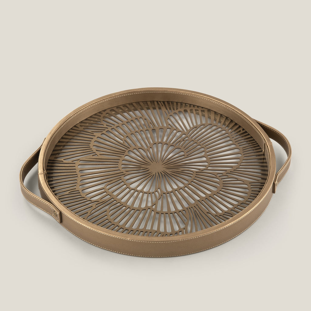 Poppy Lazer Cut Faux Leather And Glass Tray