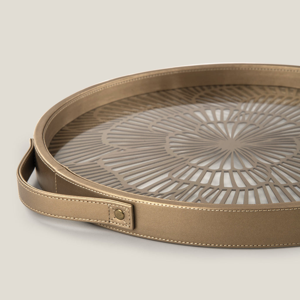 Poppy Lazer Cut Faux Leather And Glass Tray