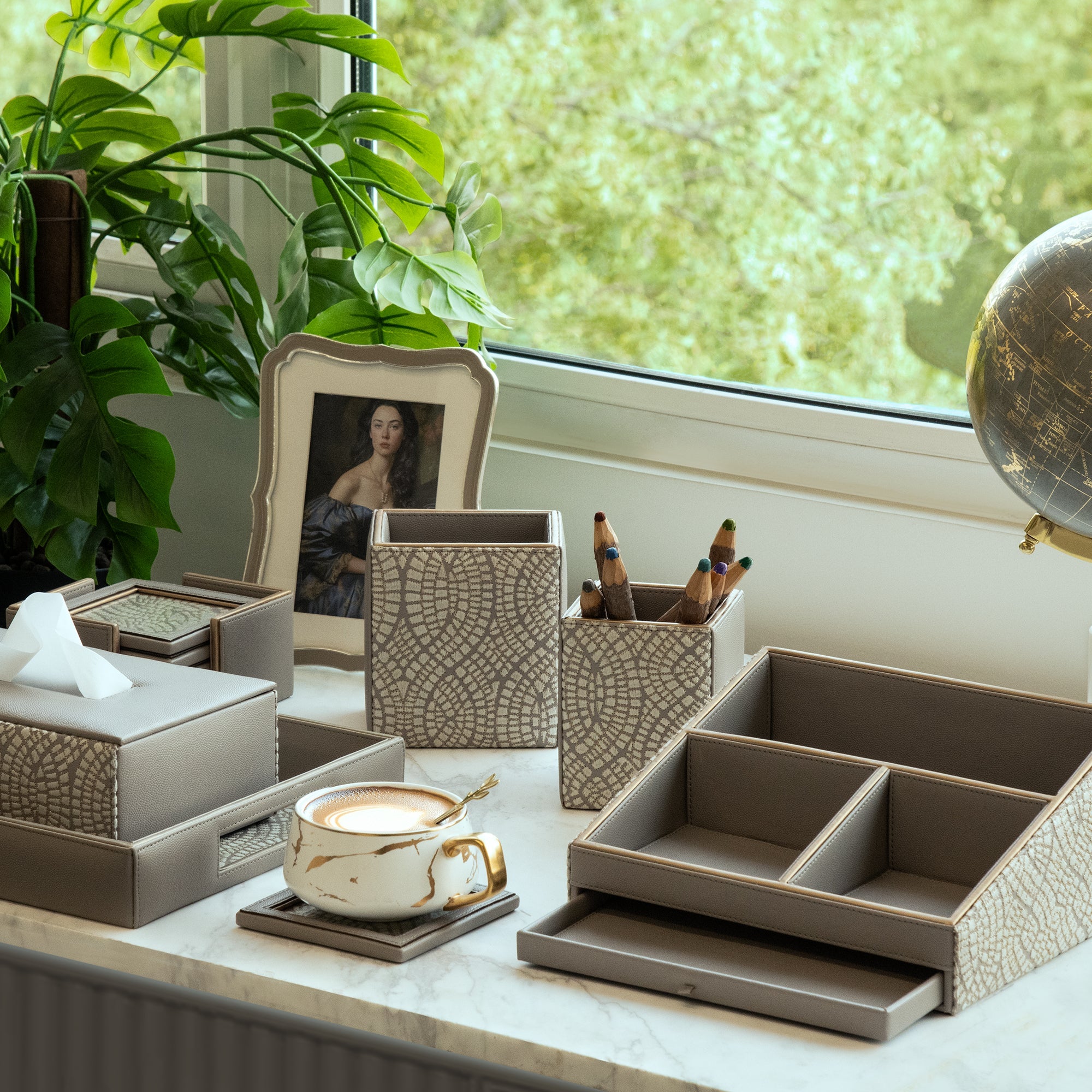 Orbit Grey Emb. Coaster Set of 6