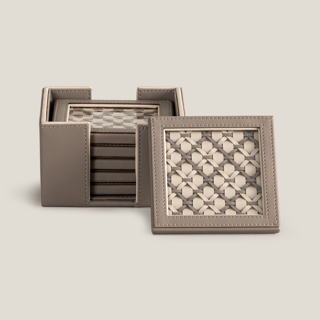 Lattice Beige & Grey Coaster Set of 6