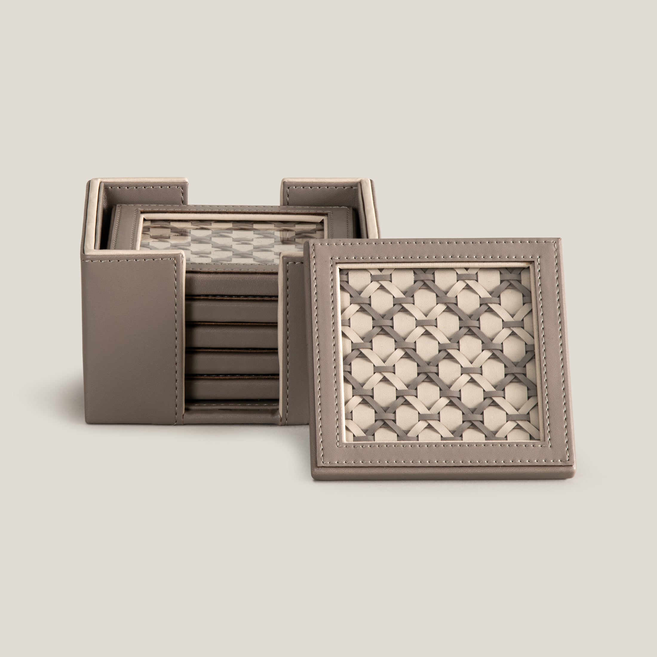 Lattice Beige & Grey Coaster Set of 6