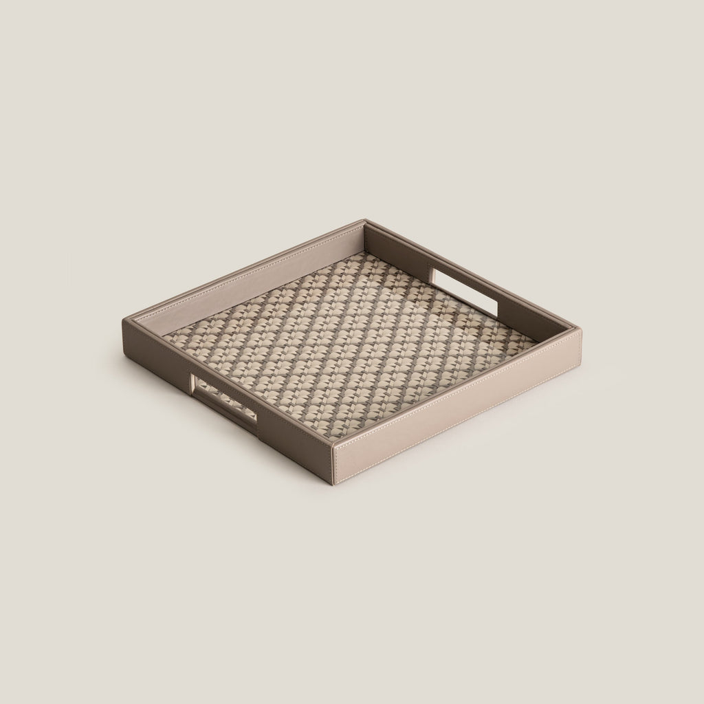 Lattice Beige & Grey Square Serving Tray